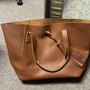 Brown imitation leather tote, no closure